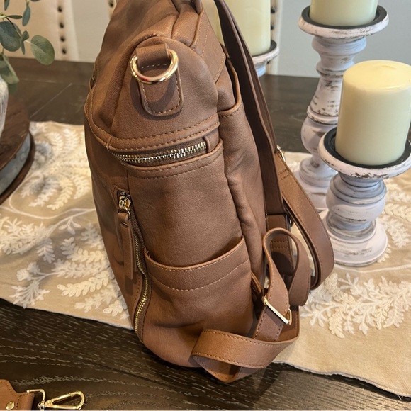 Antik Kraft Brown Two-Way Bag Backpack/Shoulder with Embroidered Strap - Picture 7 of 13